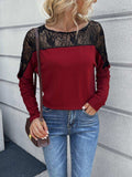 Lace Long Sleeve Round Neck Tee - Trendsi - Flyclothing LLC