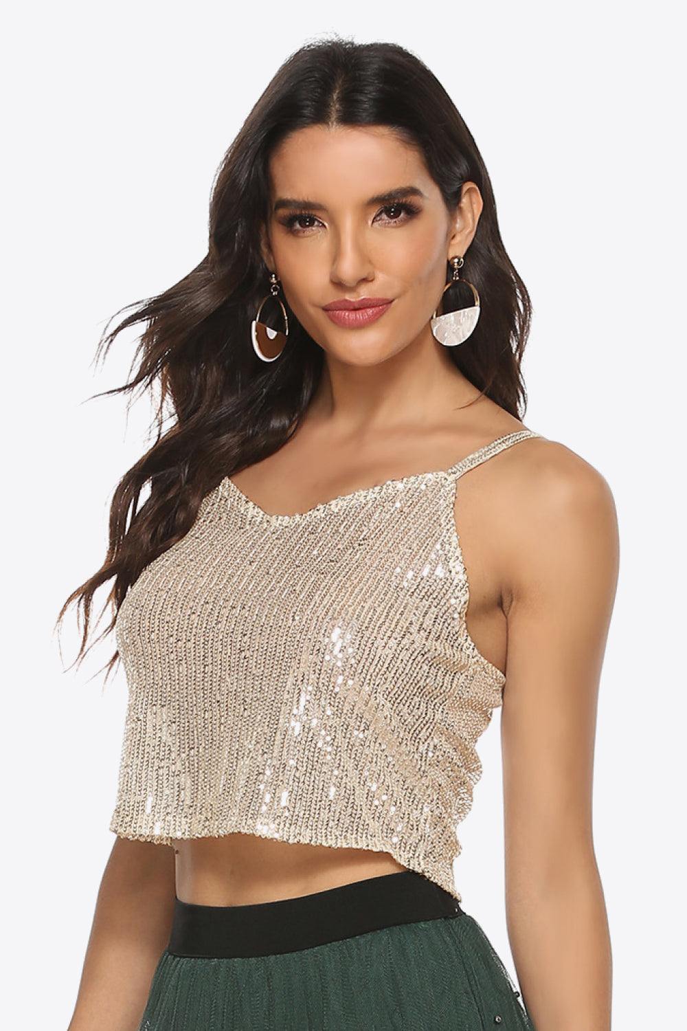 Sequin Cropped Cami - Trendsi