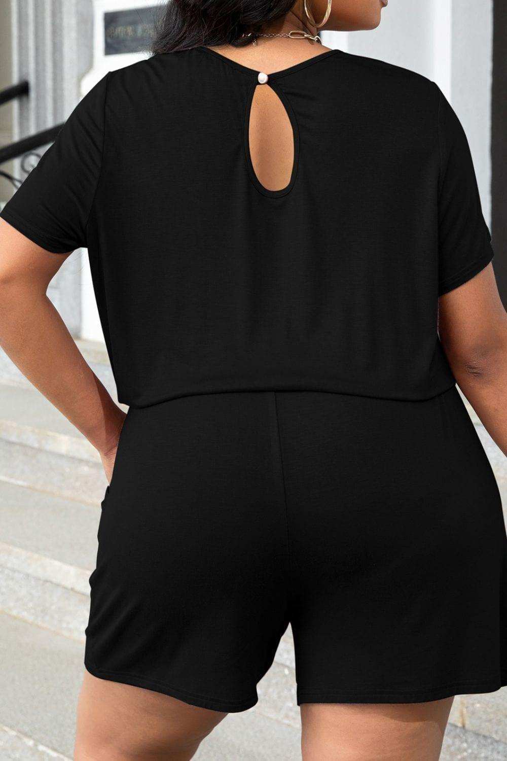 Plus Size Drawstring Waist Romper with Pockets - Trendsi - Flyclothing LLC