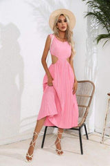 Cutout Ruched Round Neck Tank Dress - Trendsi - Flyclothing LLC