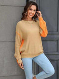 Contrast Round Neck Dropped Shoulder Sweater - Trendsi - Flyclothing LLC