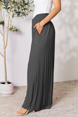 Double Take Full Size Smocked Wide Waistband Wide Leg Pants - Trendsi