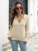 Johnny Collar Dropped Shoulder Sweater - Trendsi - Flyclothing LLC