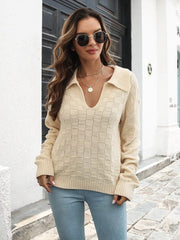 Johnny Collar Dropped Shoulder Sweater - Trendsi