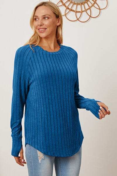 Basic Bae Full Size Ribbed Thumbhole Sleeve T-Shirt - Trendsi - Flyclothing LLC