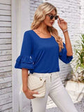Ruffled Suqare Neck Half Sleeve Blouse - Trendsi - Flyclothing LLC