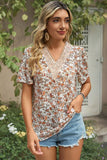 Floral V-Neck Short Sleeve T-Shirt - Trendsi
