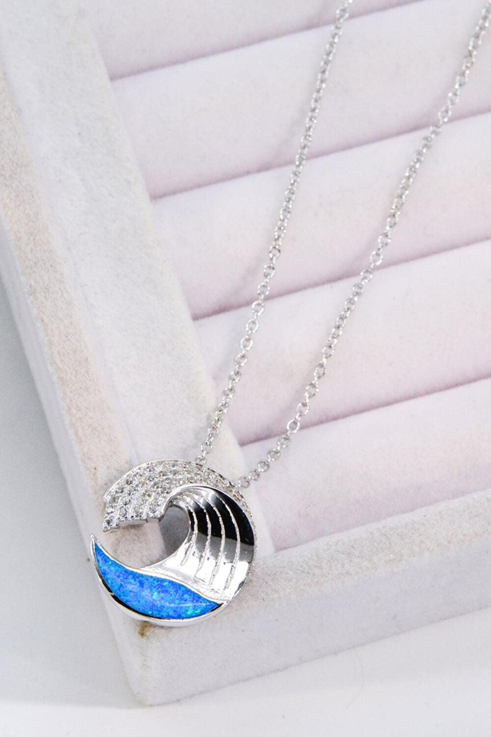 Opal and Zircon Wave Pendant Necklace - Flyclothing LLC