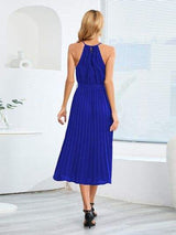 Pleated Spaghetti Strap Tie Waist Midi Dress - Trendsi - Flyclothing LLC