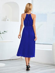 Pleated Spaghetti Strap Tie Waist Midi Dress - Trendsi