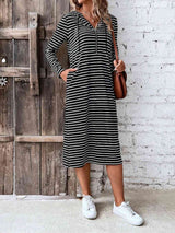 Striped Zip Front Hooded Dress - Trendsi - Flyclothing LLC