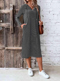 Striped Zip Front Hooded Dress - Trendsi