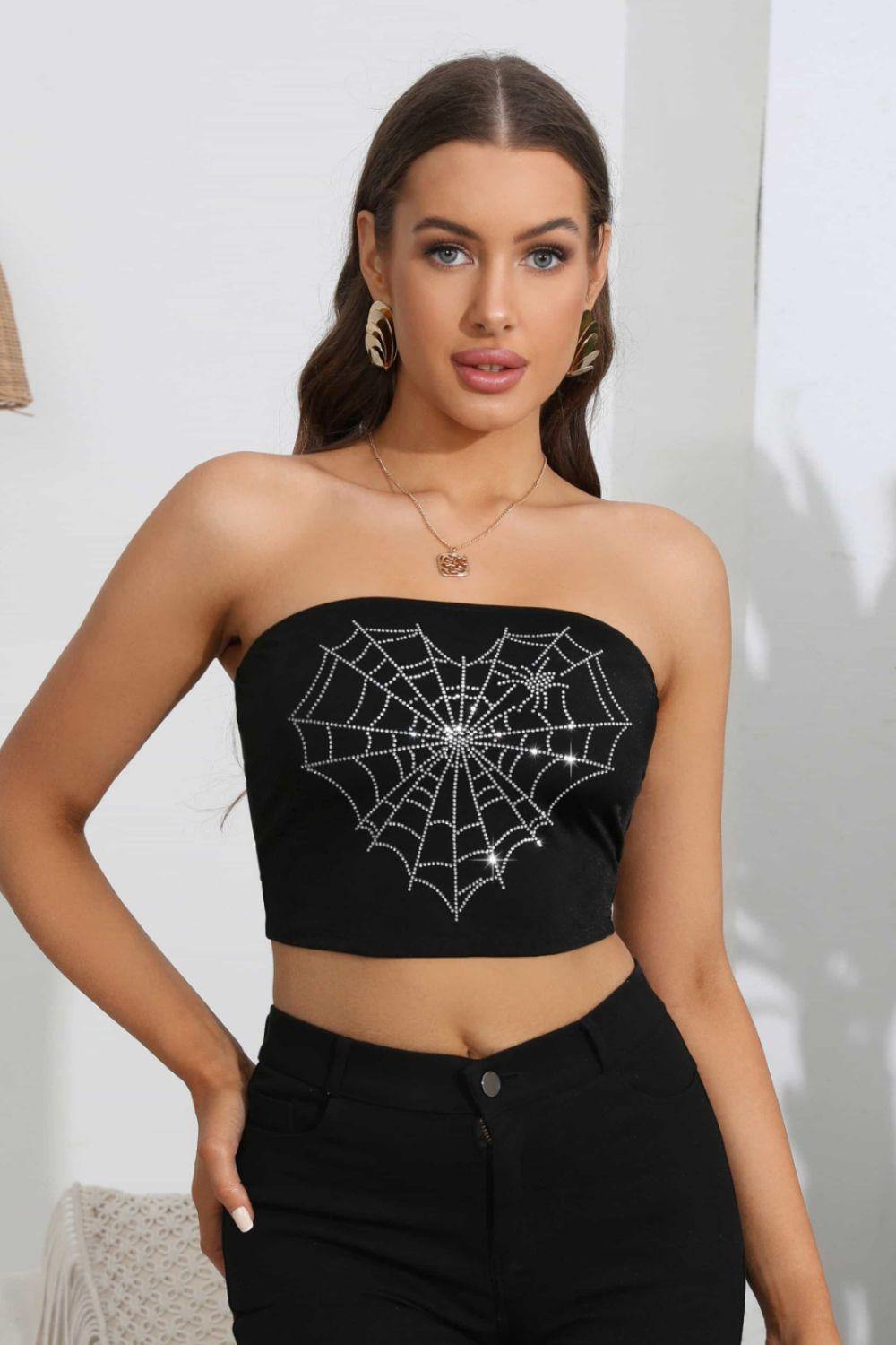 Heart Spider Web Graphic Tube Top - Trendsi