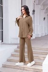 Drawstring Flounce Sleeve Shirt and Pants Set - Trendsi - Flyclothing LLC