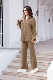 Drawstring Flounce Sleeve Shirt and Pants Set - Trendsi