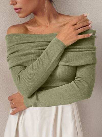 Off-Shoulder Long Sleeve Sweater - Trendsi - Flyclothing LLC