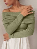 Off-Shoulder Long Sleeve Sweater - Trendsi - Flyclothing LLC