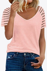 V-Neck Raglan Sleeve Tee - Trendsi - Flyclothing LLC