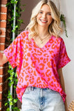 First Love Leopard V-Neck Short Sleeve Woven Top - Trendsi