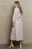 Printed Tie Waist Long Sleeve Dress - Trendsi