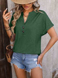 Notched Buttoned Short Sleeve T-Shirt - Trendsi - Flyclothing LLC