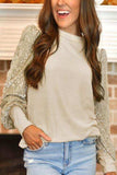 Leopard Print Long Sleeve Ribbed Knit Blouse - Trendsi - Flyclothing LLC
