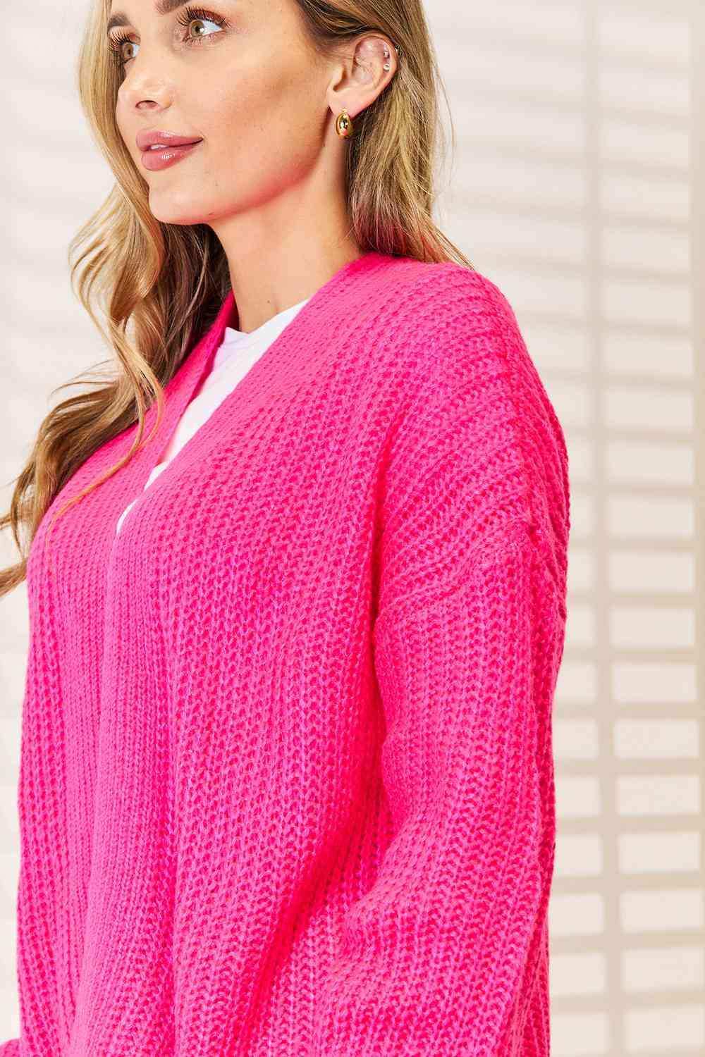 Woven Right Rib-Knit Open Front Drop Shoulder Cardigan - Trendsi - Flyclothing LLC
