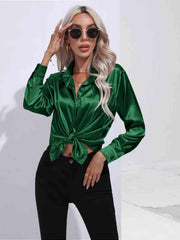 Collared Neck Buttoned Long Sleeve Shirt - Trendsi