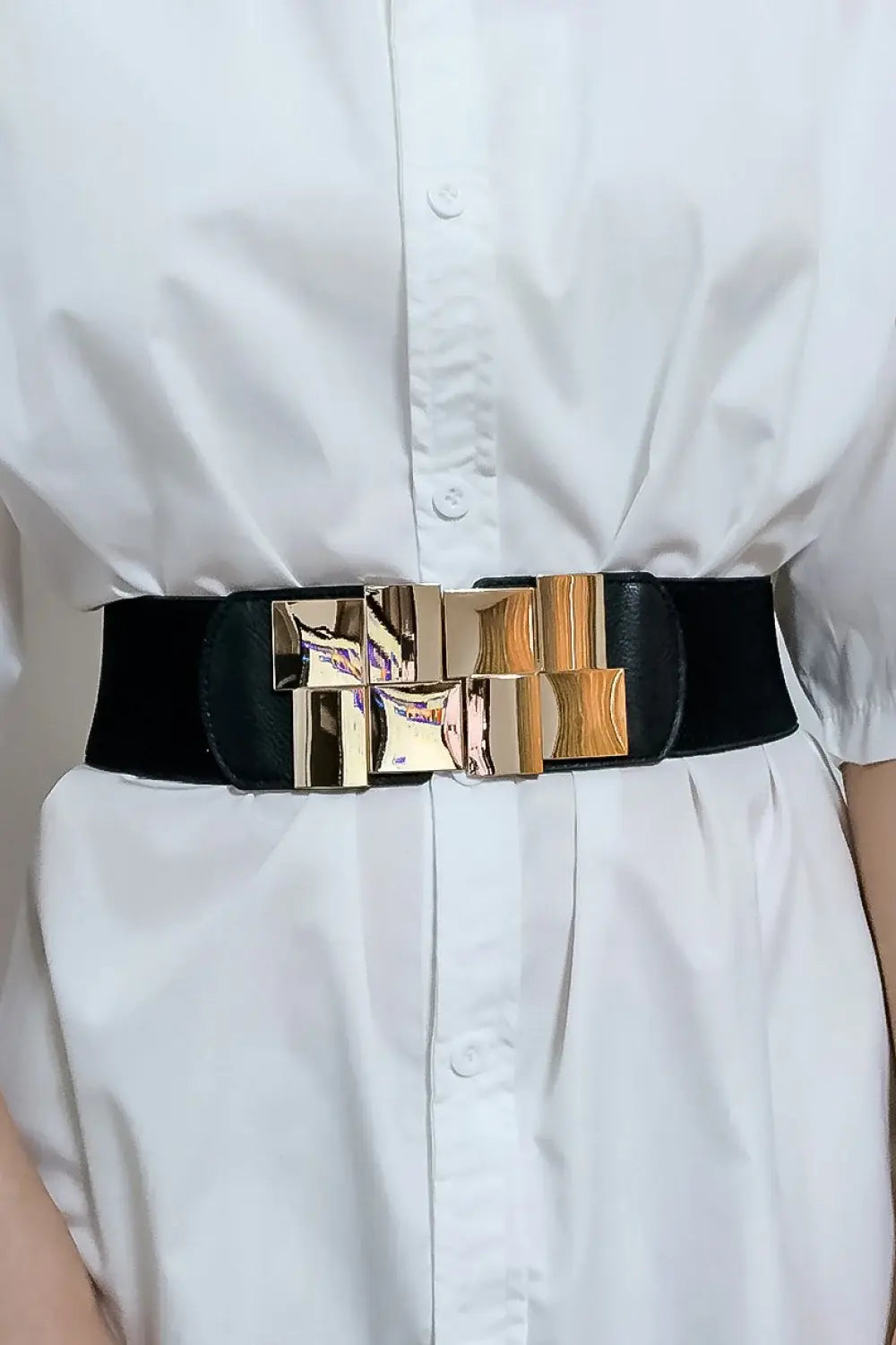 Geometric Buckle Elastic Wide Belt - Trendsi - Flyclothing LLC