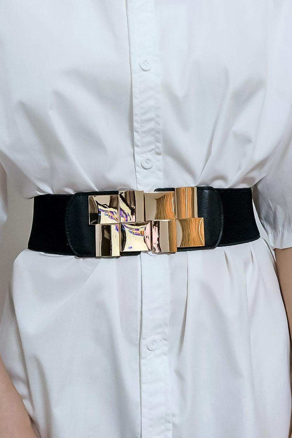 Geometric Buckle Elastic Wide Belt - Trendsi - Flyclothing LLC