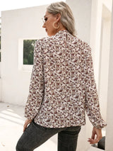 Floral Print Long Sleeve Mock Neck Blouse - Trendsi - Flyclothing LLC
