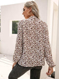 Floral Print Long Sleeve Mock Neck Blouse - Trendsi - Flyclothing LLC