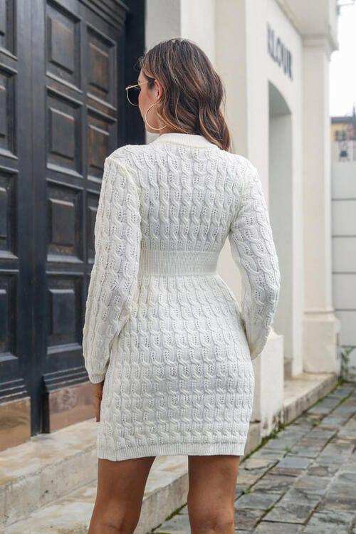 Cable-Knit Openwork Sweater Dress - Trendsi - Flyclothing LLC
