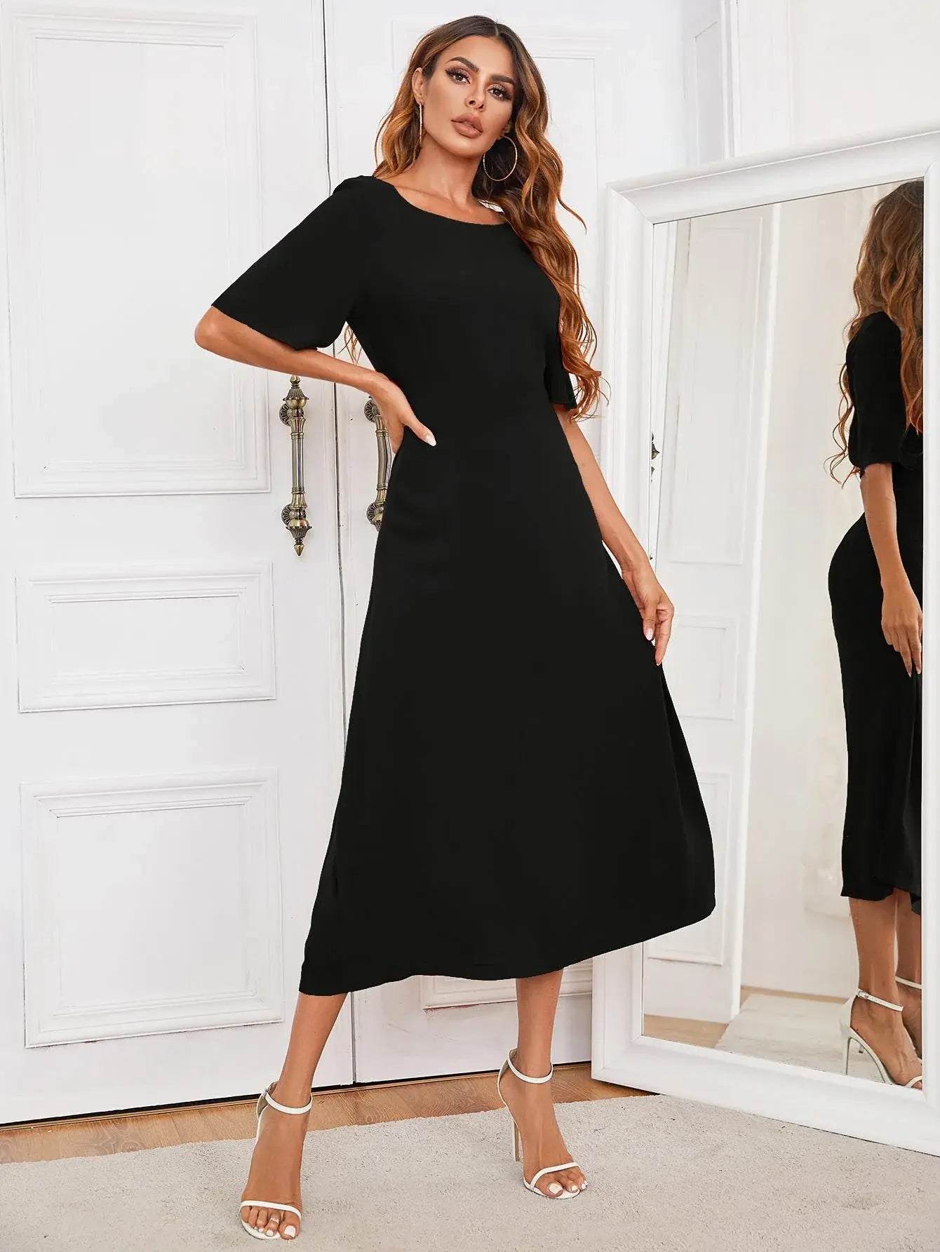 Round Neck Cutout Half Sleeve Dress - Trendsi - Flyclothing LLC
