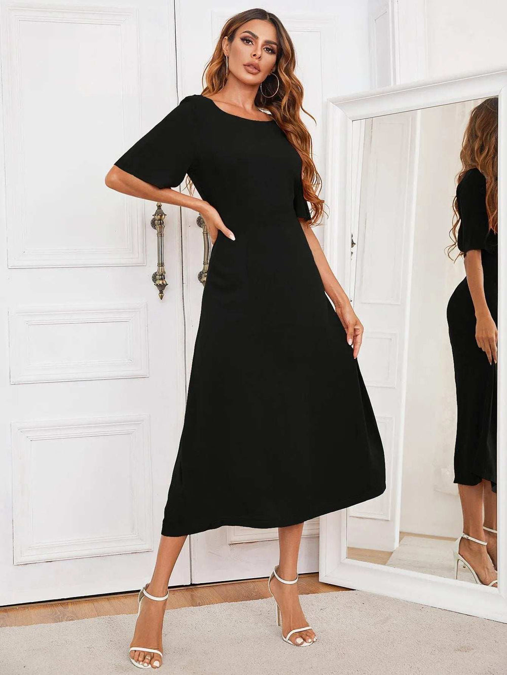 Round Neck Cutout Half Sleeve Dress - Trendsi - Flyclothing LLC