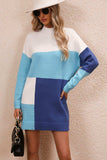 Color Block Mock Neck Dropped Shoulder Sweater Dress - Trendsi - Flyclothing LLC