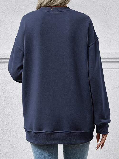 Round Neck Long Sleeve Sweatshirt - Trendsi - Flyclothing LLC