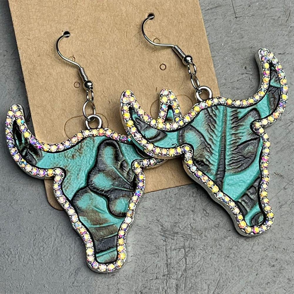 Rhinestone Trim Alloy Bull Earrings - Trendsi