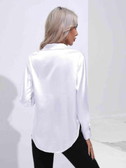 Collared Neck Buttoned Long Sleeve Shirt - Trendsi
