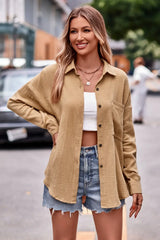 Textured Dropped Shoulder Longline Shirt - Trendsi - Flyclothing LLC