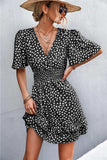Printed Smocked Waist Layered Surplice Dress - Trendsi - Flyclothing LLC