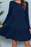 Round Neck Long Sleeved Tiered Dress - Trendsi