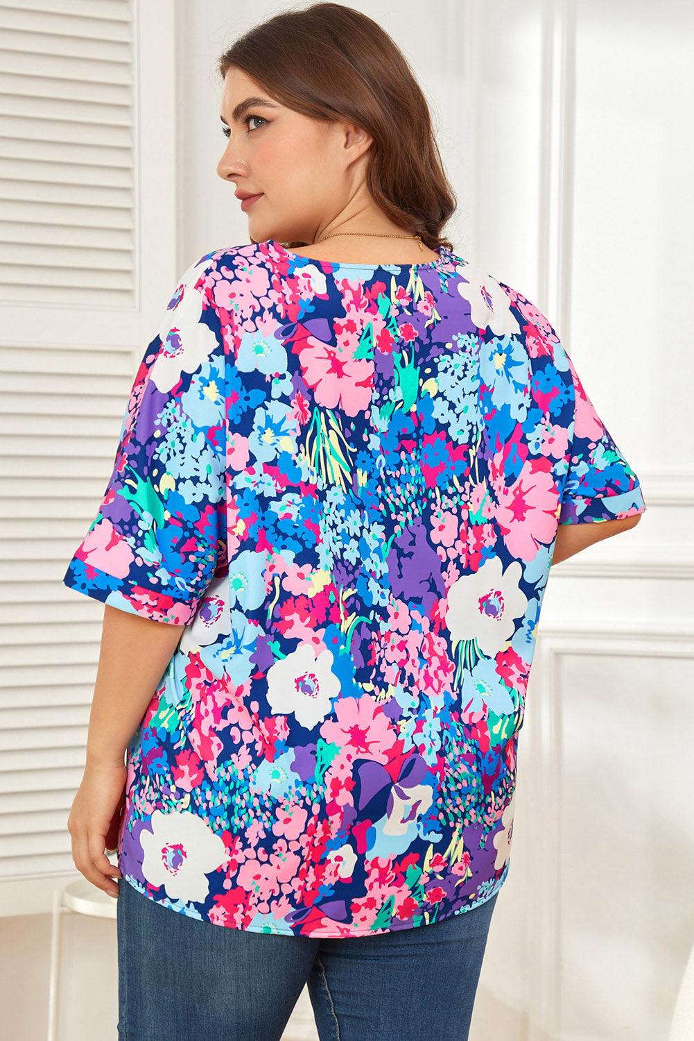 Floral Center Seam V-Neck Blouse - Trendsi