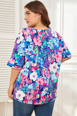Floral Center Seam V-Neck Blouse - Trendsi