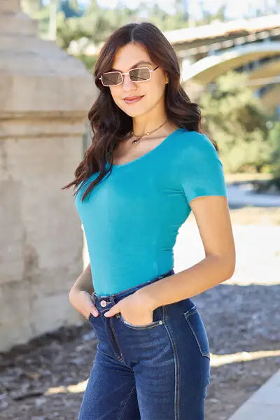 Basic Bae Full Size Round Neck Short Sleeve Bodysuit - Trendsi - Flyclothing LLC