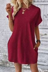 Pocketed Round Neck Short Sleeve Dress - Trendsi - Flyclothing LLC