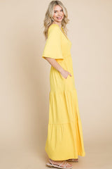 Culture Code Backless Plunge Half Sleeve Tiered Dress - Trendsi