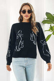 Cat Pattern Round Neck Long Sleeve Pullover Sweater - Trendsi - Flyclothing LLC