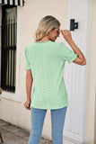 Eyelet Flounce Sleeve Scalloped V-Neck Top - Trendsi - Flyclothing LLC