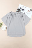 Gathered Detail Notched Neck Flutter Sleeve Top - Trendsi